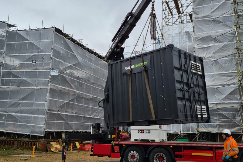Packaged Boiler being landed at project in Buckinghamshire