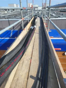 Pipework on the rooftop for a temporary chiller at Basildon University Hospital
