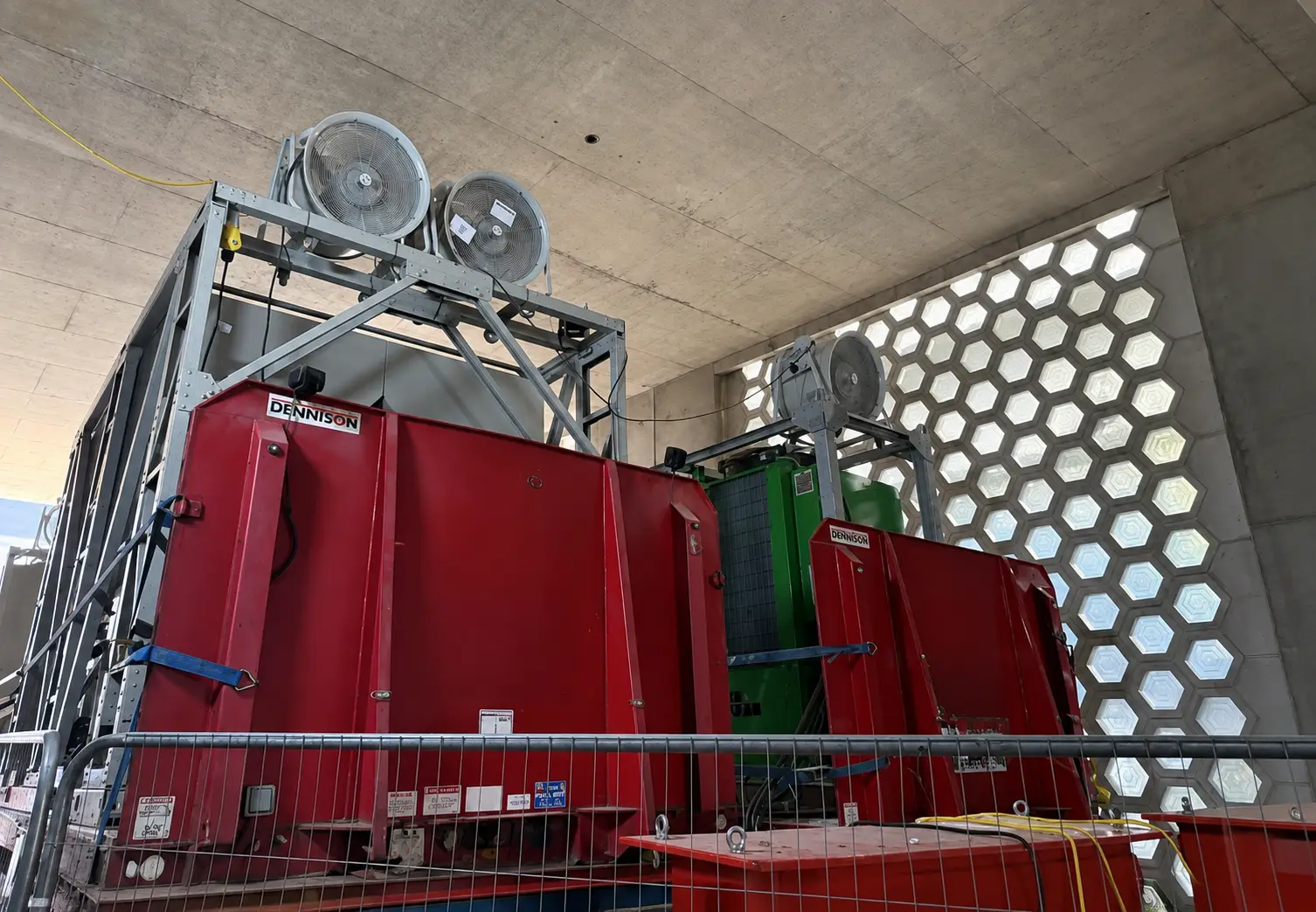 Temporary electrical distribution boards supplying the chillers and forced air extraction system.